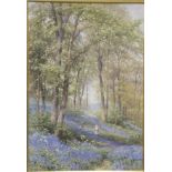 HARRY SUTTON PALMER (1854-1933) "Figure in wood picking bluebells", watercolour, signed in red lower