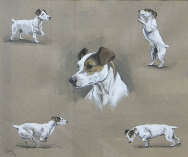 C.H. WOOD "Study of Terrier", watercolou