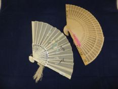 A 20th Century bone and embroidered fan