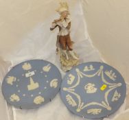 Two Wedgwood blue Jasper ware wall plate