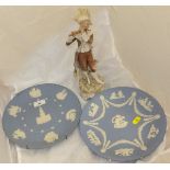 Two Wedgwood blue Jasper ware wall plate