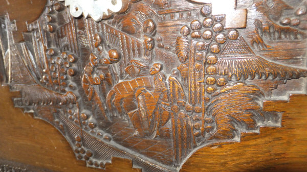 A Far Eastern carved camphor wood trunk with figural decoration CONDITION REPORTS Approx 101 x - Image 5 of 15