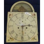 An early 19th Century long case clock dial, the arched painted dial with Roman and Arabic numerals