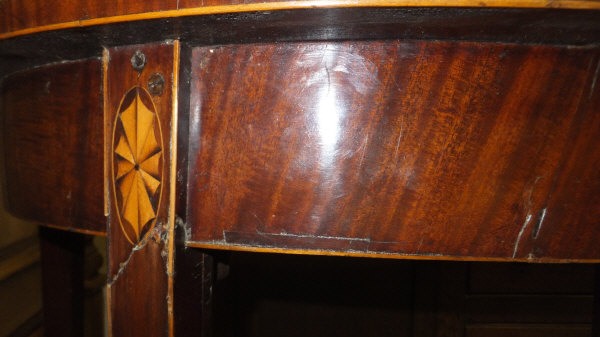 A 19th Century mahogany and inlaid demi-lune fold-over card table of small proportions, on square - Image 5 of 12