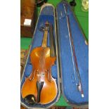 A violin with one piece back, bearing label "The Apollo, Rushworth & Dreaper, Liverpool, Style 5, No