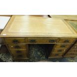 A circa 1900 oak pedestal desk, the rect