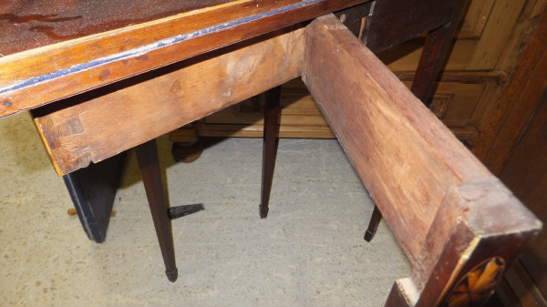 A 19th Century mahogany and inlaid demi-lune fold-over card table of small proportions, on square - Image 12 of 12