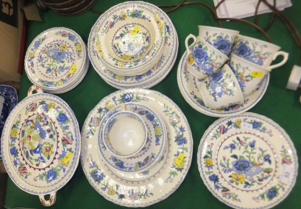 A Mason's "Regency" Plantation Colonial pattern part dinner and tea service, to include lidded