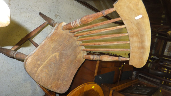 A set of three beech and elm wheel and stickback kitchen chairs CONDITION REPORTS Wear, scuffs and - Image 4 of 4