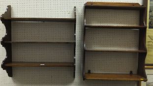 A Victorian mahogany four tier wall shelf unit and a modern mahogany three tier shelf unit CONDITION