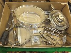 A box containing assorted plated wares t