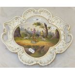 A Meissen porcelain twin-handled tray of scalloped form, painted with a hunting scene CONDITION