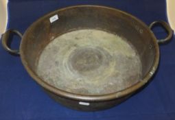 A Victorian copper jam pan CONDITION REPORTS Internal diameter approx 40.5cm.  Wear, knocks, tarnish