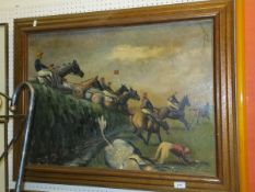 ENGLISH SCHOOL "The Grand National", oil