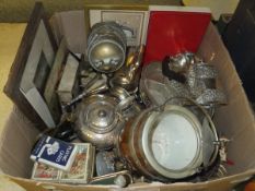 A box of assorted plated wares to includ