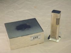 A Dunhill "Tallboy table lighter", together with a silver cigarette box of simple square form with