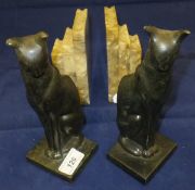 A pair of patinated metal seated cat boo