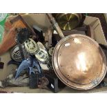 A box of sundry metal and treen wares to