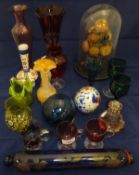 Assorted coloured glassware to include a