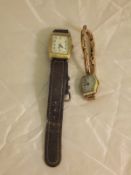 A 9 carat gold cased wristwatch, the eng