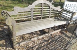 A modern teak Lutyens style garden bench  CONDITION REPORTS Weathered. Quite a lot of splits and
