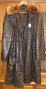 An American Naval Officer's Leather 1940's Great Coat, bears label inside CONDITION REPORTS Wear,