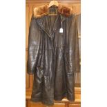 An American Naval Officer's Leather 1940's Great Coat, bears label inside CONDITION REPORTS Wear,