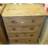 A pine chest of four drawers on plinth base CONDITION REPORTS Quite a lot of chips, damage, losses