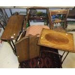 An oak gateleg side table on turned legs, an oak bar back chair, a mahogany rectangular coffee