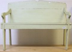 A small painted bench CONDITION REPORTS Overall with wear, scuffs and chips.  some separating at