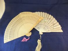 A 20th Century bone and embroidered fan