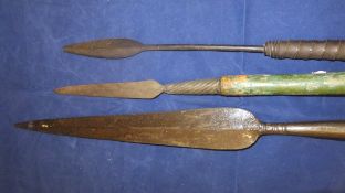 Three assorted African spears believed t