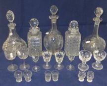 Assorted glass decanters, drinking glass