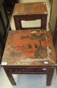 A matched pair of Chinese tables in red