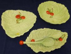 Three Carlton ware leaf-moulded dishes,