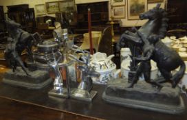 A pair of Marley style spelter horses, t