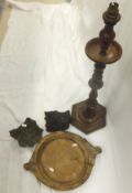 A turned mahogany table lamp, an Indian