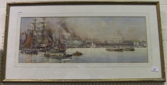 CHARLES JOHN DE LACY "Industrial harbour scene", watercolour, signed and dated 1909 lower right