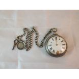 A silver pair cased pocket watch, the fu