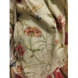 Two pairs of cotton lined curtains, the cream ground with floral multi-coloured design CONDITION