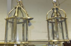 Five similar brass and glass ceiling light fittings CONDITION REPORTS Height of each approx 33 cm