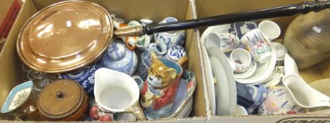 Two boxes of miscellaneous china, glass