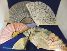 A collection of five various late 19th and early 20th Century fans to include a German mother of