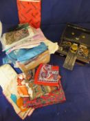 A box of assorted silk scarves, handkerc