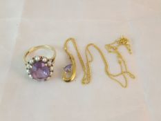 An amethyst and seed pearl set 9 carat g