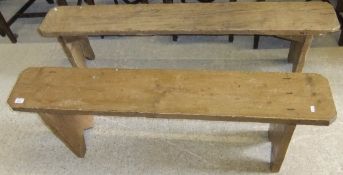 Two pine single plank top bench seats on V-cut supports CONDITION REPORTS These are quite rustic and
