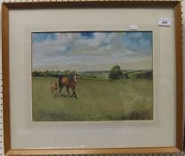 DENIS ALDRIDGE "Mare with foal in field", watercolour, signed and dated 1970 lower right (ARR)