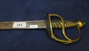 A 19th Century Continental naval sword with brass handle CONDITION REPORTS Length of blade approx
