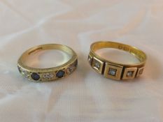 A 9ct gold white and blue stone set ring, together with a 15ct gold diamond set ring CONDITION