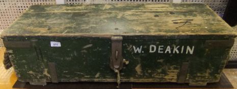 A green painted pine ammunition box with